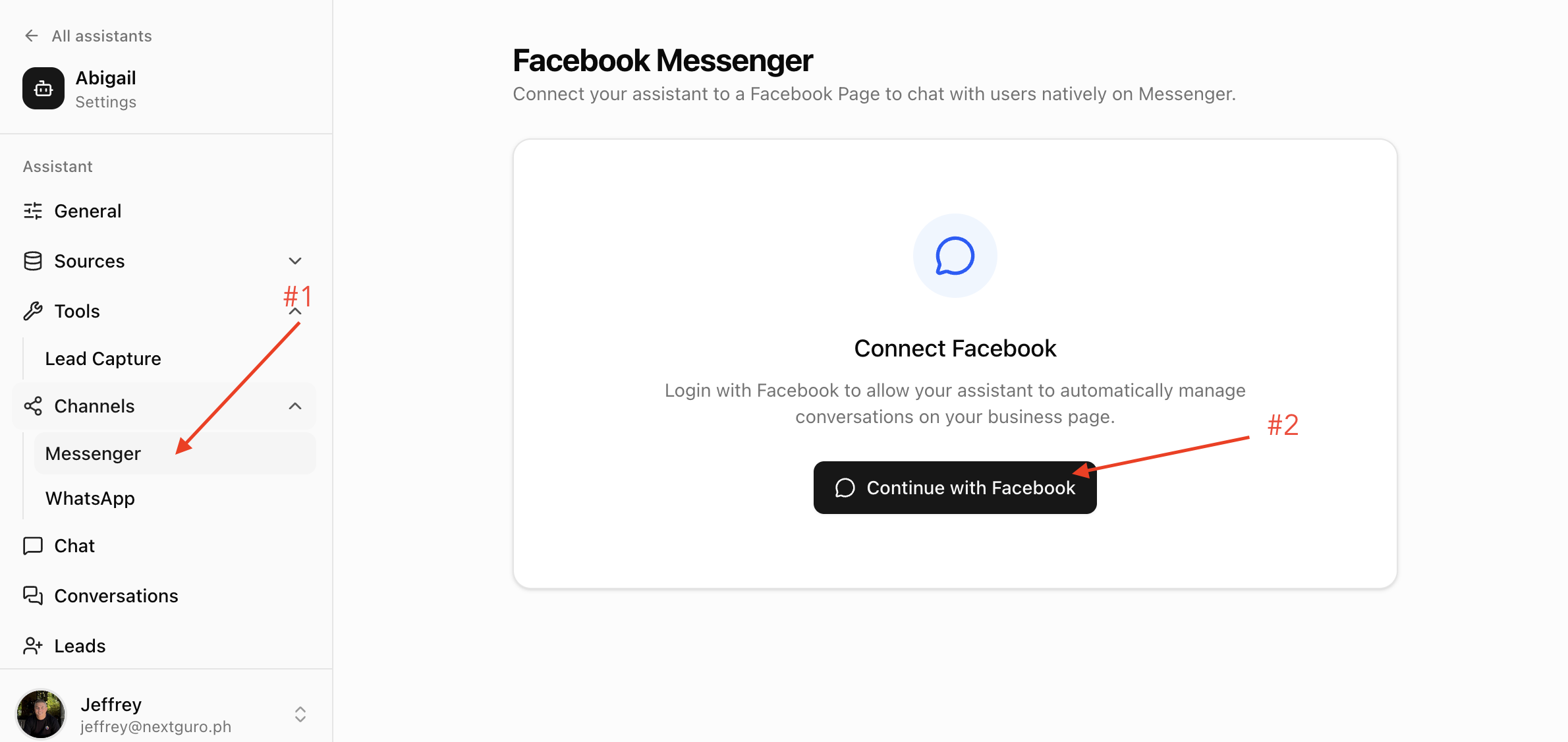 Messenger channel settings