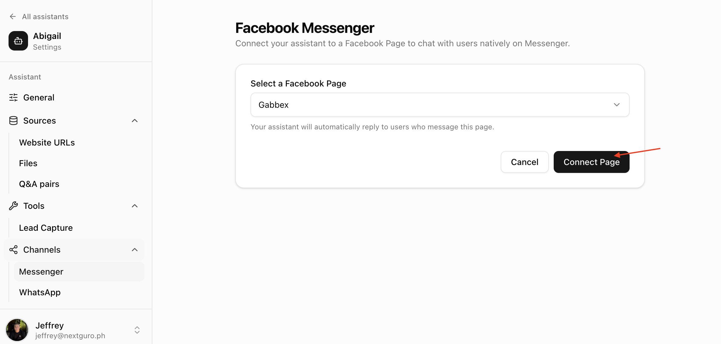 Page dropdown and Connect Page